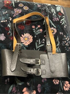 Black Faux Leather Double Buckle Waist Belt